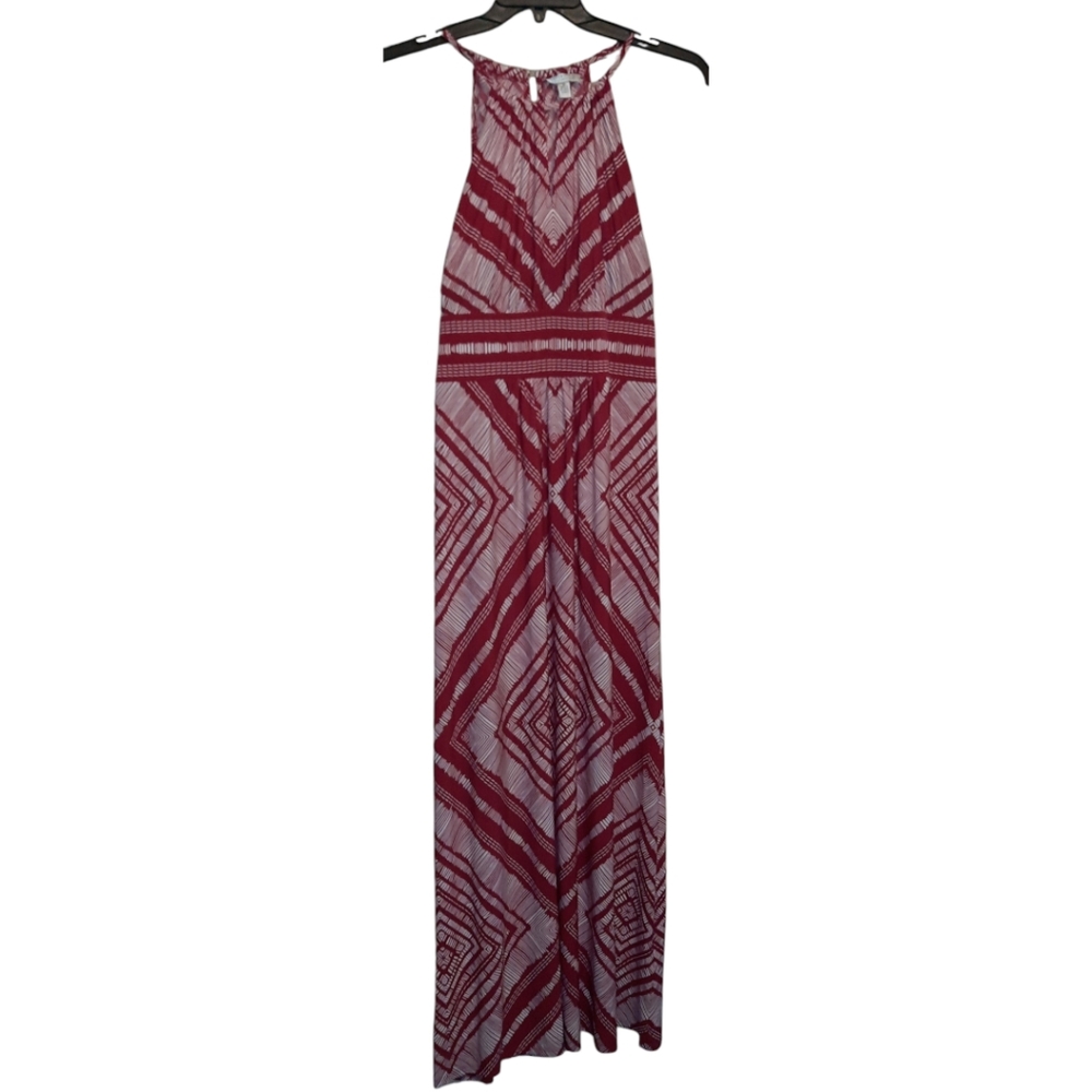 London Times Red and White Geometric Maxi Dress